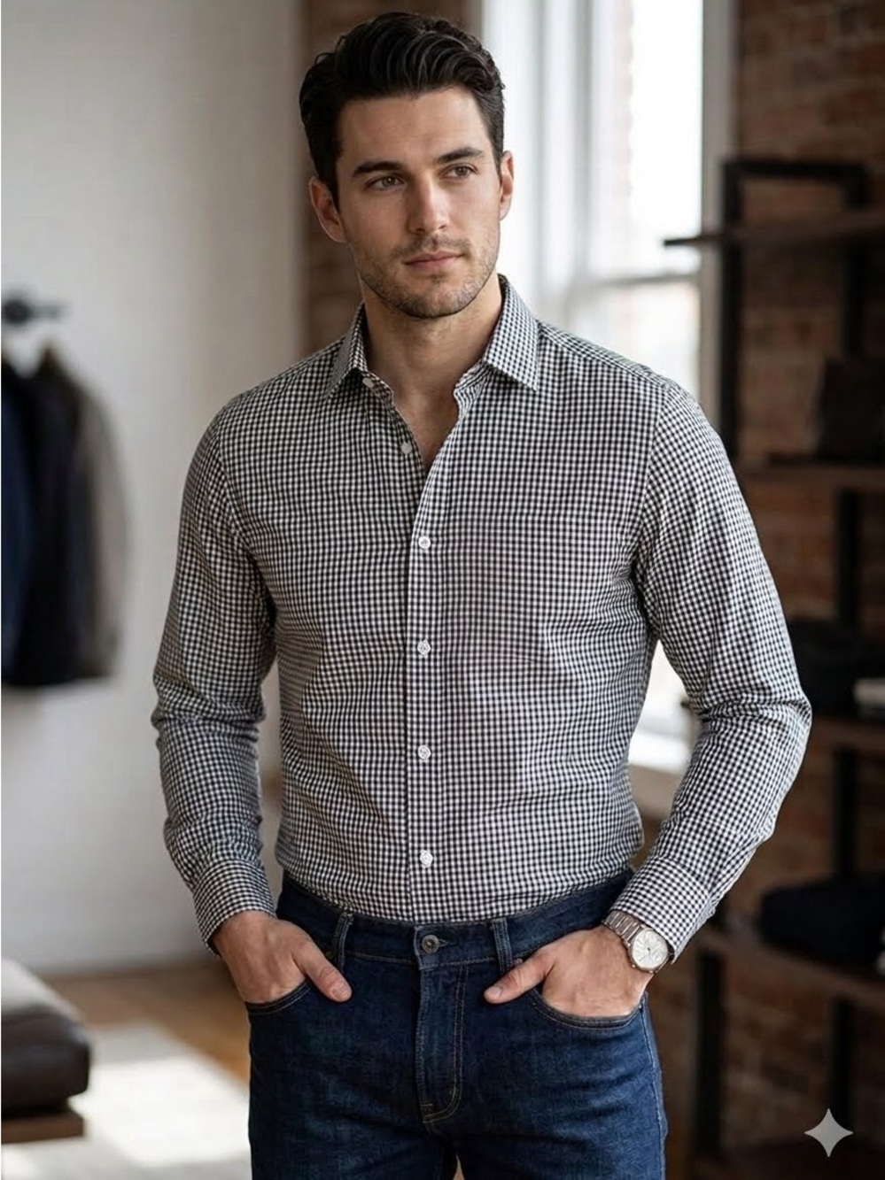 Lucky Brand Black and White Gingham Button Up Shirt Size M